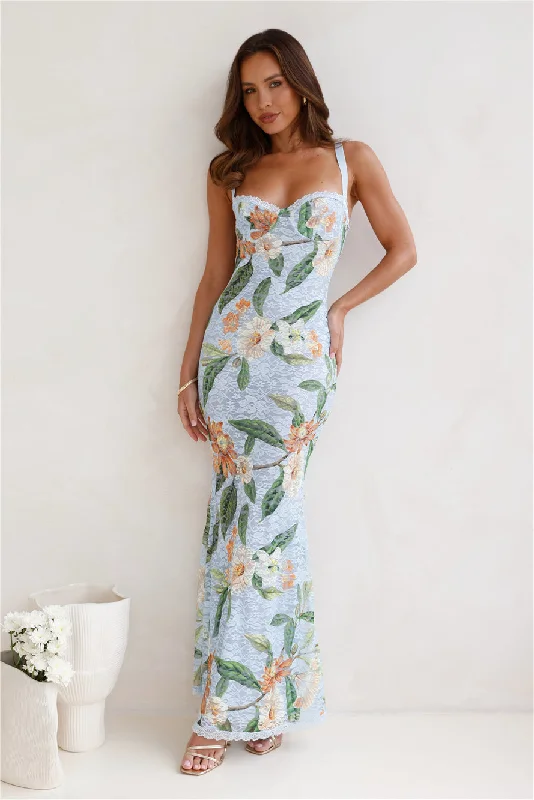 RUNAWAY Serina Maxi Dress Blue Floral