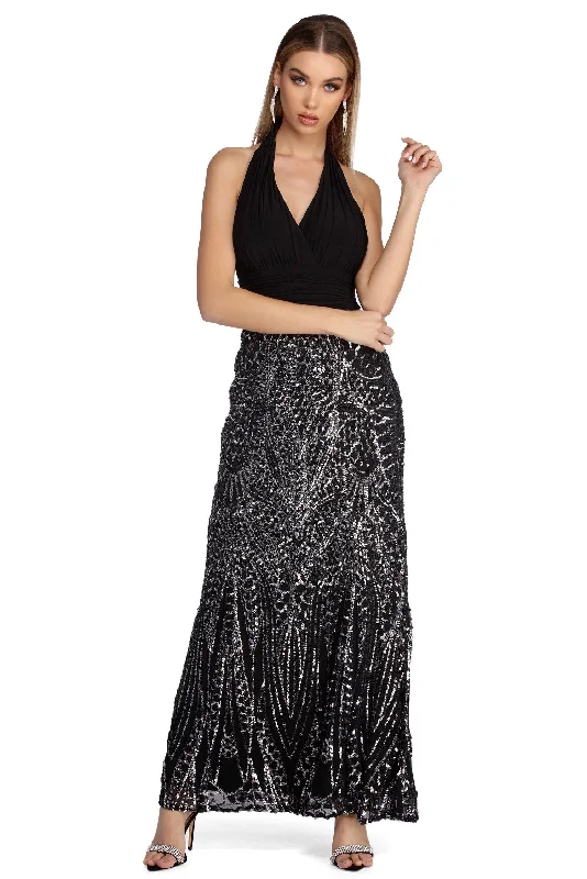 Whitney Formal Sequin Halter Dress