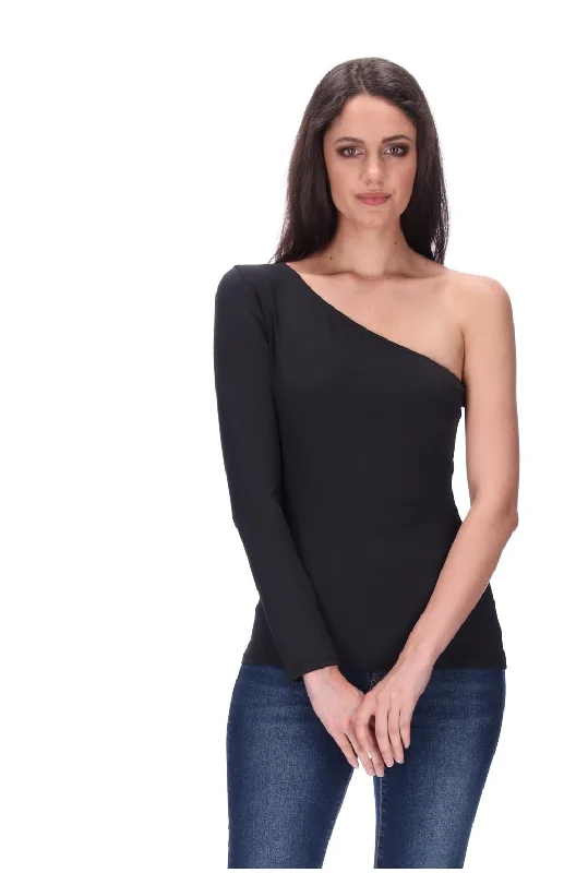 Lily One Shoulder Top Black