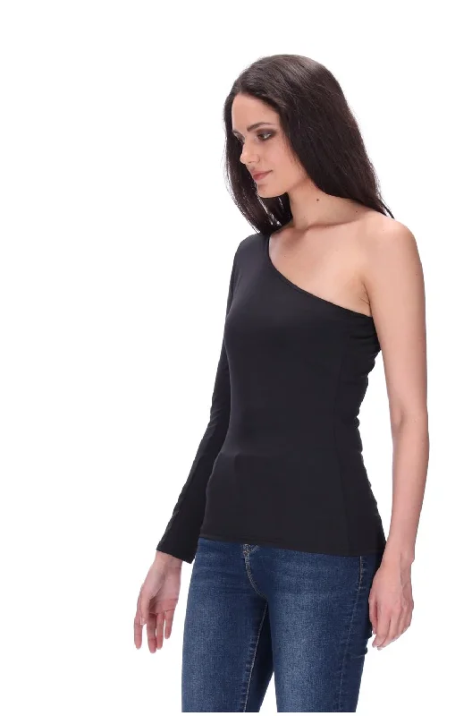 Lily One Shoulder Top Black