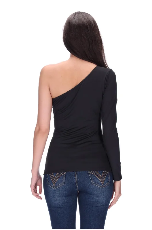 Lily One Shoulder Top Black