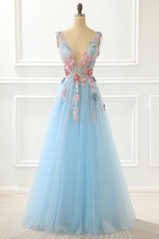 Party Dresses with Tassel Hem and Metallic Lace and Sequined Geometric Shapes for Ladies' Boho and Modern LookA-Line Blue Princess Prom Dress With Appliques Party Dresses with Tassel Hem and Metallic Lace and Sequined Geometric Shapes for Ladies' Boho and Modern LookA-Line Blue Princess Prom Dress With Appliques