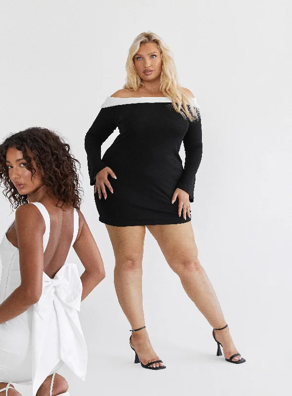 Elegant Long Sleeve Lace Party Dresses for Ladies' Formal EventsAnya Mini Dress Black / White Curve Elegant Long Sleeve Lace Party Dresses for Ladies' Formal EventsAnya Mini Dress Black / White Curve