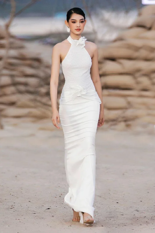 Party Dresses with Tulle Overlay and Beaded Bodice and High Low Hem for Ladies' Dramatic and Graceful LookAriana Bodycon Halter Neck Linen Ankle Length Dress Party Dresses with Tulle Overlay and Beaded Bodice and High Low Hem for Ladies' Dramatic and Graceful LookAriana Bodycon Halter Neck Linen Ankle Length Dress