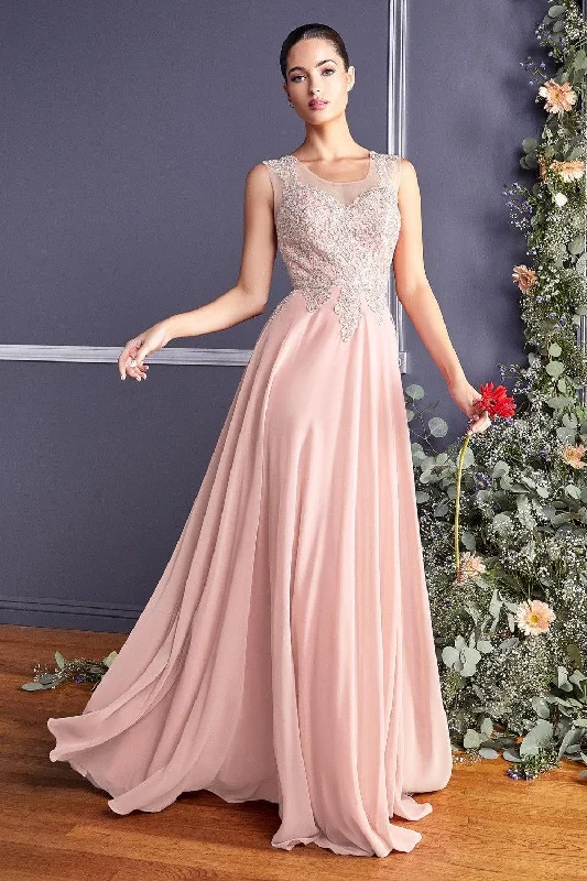 Party Dresses with Ruffled Sleeveless Top and Embroidered Skirt for Ladies' Dramatic and Artistic LookCinderella Divine CD2635 Long Jewel Embellished Formal Prom Gown