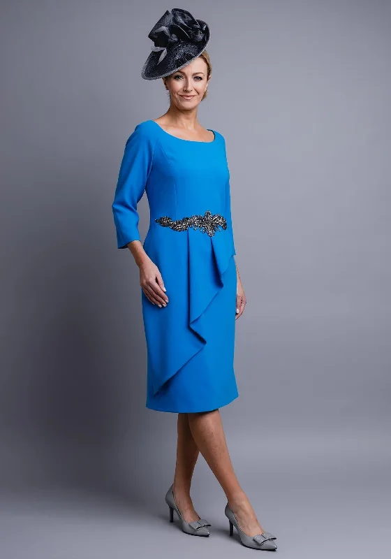 Party Dresses with Metallic Studs and Leather Trim for Ladies' Edgy and Rocker LookClaudia C Jerez Frill Trim Pencil Dress, Blue Party Dresses with Metallic Studs and Leather Trim for Ladies' Edgy and Rocker LookClaudia C Jerez Frill Trim Pencil Dress, Blue