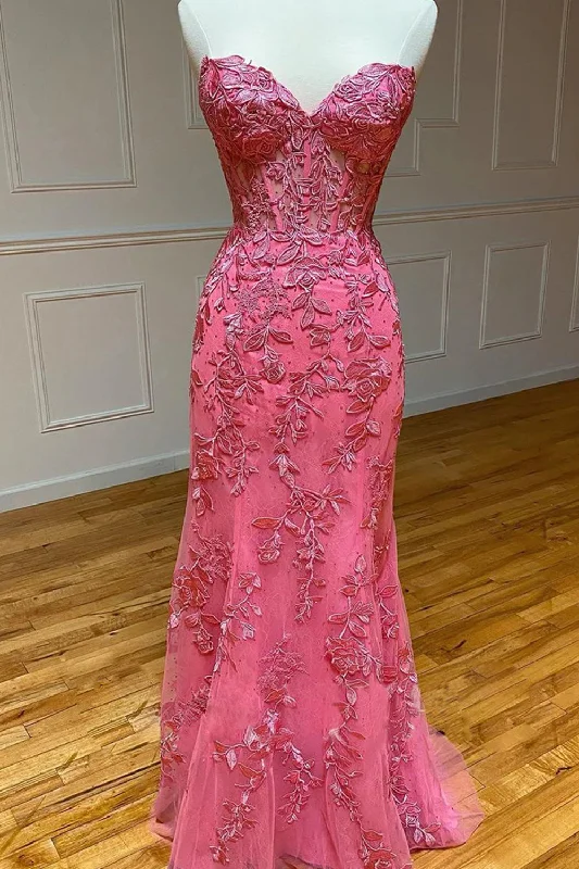 Party Dresses with Sheer Panels and Beaded Trim and Bow at the Back for Ladies' Sexy and Polished LookCoral Sweetheart Lace-Up Long Mermaid Prom Dress with Appliques Party Dresses with Sheer Panels and Beaded Trim and Bow at the Back for Ladies' Sexy and Polished LookCoral Sweetheart Lace-Up Long Mermaid Prom Dress with Appliques