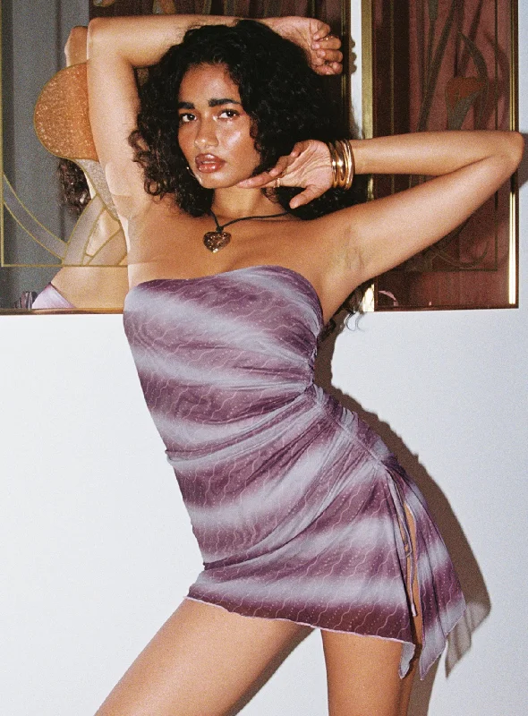 Party Dresses with Sequined Stripes and Sheer Back and Embroidered Birds for Ladies' Bold and Nature Inspired LookDonelli Mini Dress Purple Stripe Party Dresses with Sequined Stripes and Sheer Back and Embroidered Birds for Ladies' Bold and Nature Inspired LookDonelli Mini Dress Purple Stripe