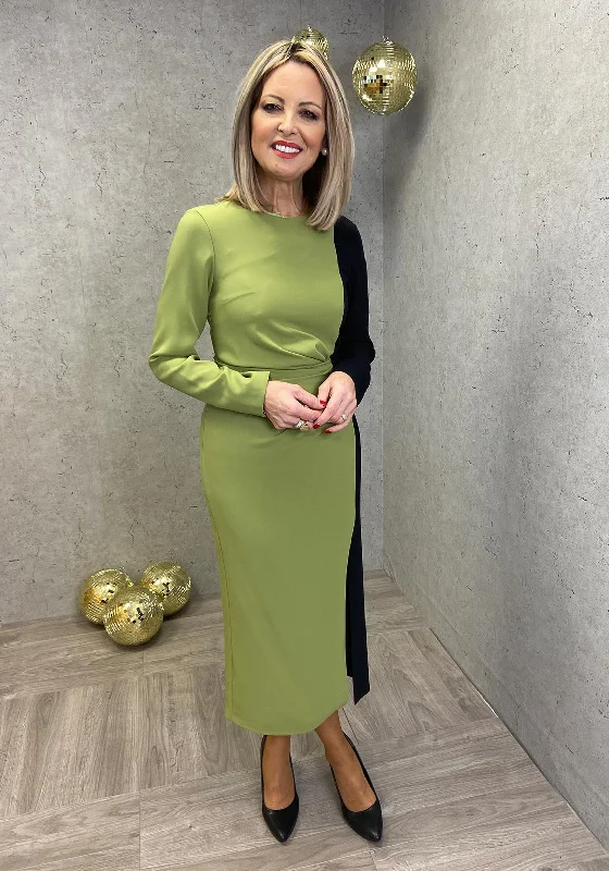 Tiered Party Dresses with Floral Applique for Ladies' Garden PartiesExquise Colour Block Ruched Waist Mid Dress, Green & Black Tiered Party Dresses with Floral Applique for Ladies' Garden PartiesExquise Colour Block Ruched Waist Mid Dress, Green & Black
