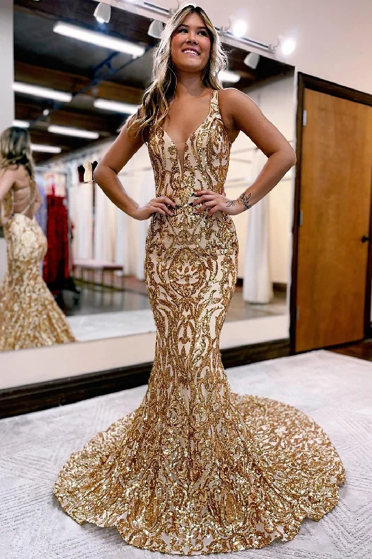Chiffon Party Dresses with Embroidered Cuffs for Ladies' Elegant TouchGolden Sequin Sparkly Mermaid Prom Dress Chiffon Party Dresses with Embroidered Cuffs for Ladies' Elegant TouchGolden Sequin Sparkly Mermaid Prom Dress
