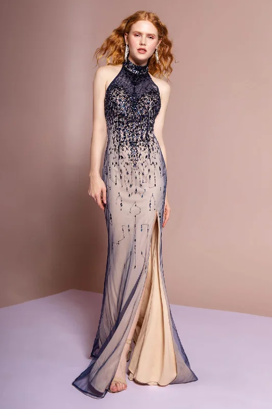 High Low Hem Party Dresses with Sheer Panel for Ladies' Fashion Forward LookProm Long Formal Dress Halter Neck Evening Gown