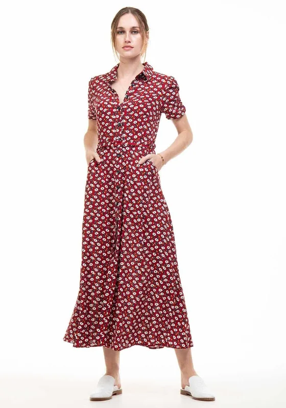 Party Dresses with Bell Sleeves and Ruffled Hem for Ladies' Retro CharmJolie Moi Danni Floral Shirt Dress, Red Multi Party Dresses with Bell Sleeves and Ruffled Hem for Ladies' Retro CharmJolie Moi Danni Floral Shirt Dress, Red Multi