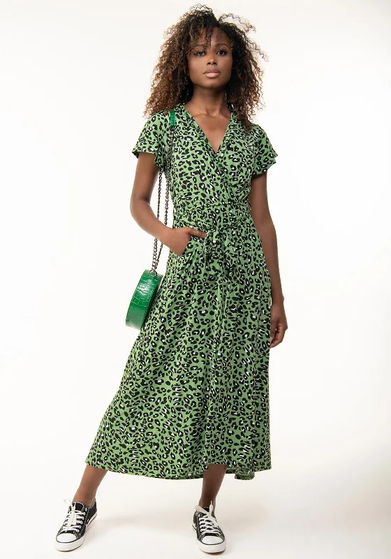 Party Dresses with Ruffled Hem and Bow at the Waist and Satin Ribbon for Ladies' Sweet and Feminine LookJolie Moi Lola Leopard Print Dipped Hem Dress, Green Multi Party Dresses with Ruffled Hem and Bow at the Waist and Satin Ribbon for Ladies' Sweet and Feminine LookJolie Moi Lola Leopard Print Dipped Hem Dress, Green Multi