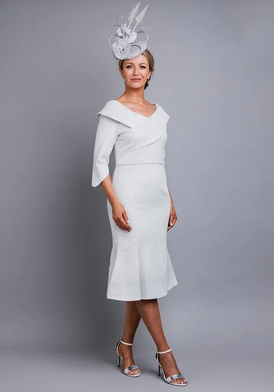 Party Dresses with Sequined Geometric Shapes and Lace and Chiffon Blend and Ruffled Sleeves for Ladies' Modern and Dramatic LookLizabella Embossed Diamond Print Dress, Silver Party Dresses with Sequined Geometric Shapes and Lace and Chiffon Blend and Ruffled Sleeves for Ladies' Modern and Dramatic LookLizabella Embossed Diamond Print Dress, Silver