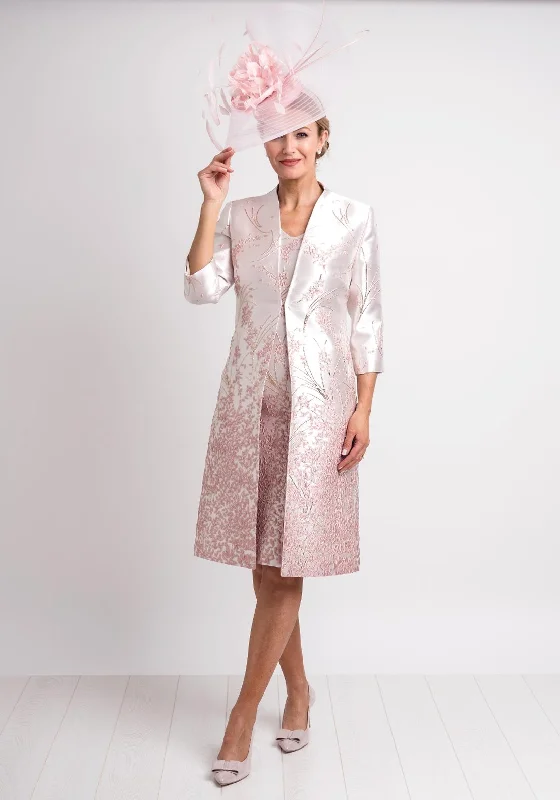 Party Dresses with Tassel Hem and Metallic Lace for Ladies' Boho and Luxurious LookLizabella Embossed Floral Print Dress & Coat, Pink