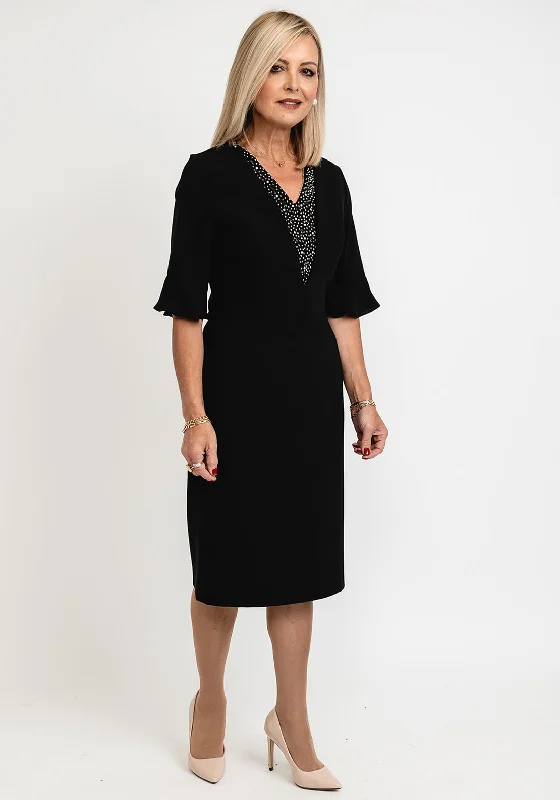 Party Dresses with Sequined Stripes and Sheer Back and Embroidered Birds for Ladies' Bold and Nature Inspired LookLizabella Embellished V-Neck Pencil Dress, Black Party Dresses with Sequined Stripes and Sheer Back and Embroidered Birds for Ladies' Bold and Nature Inspired LookLizabella Embellished V-Neck Pencil Dress, Black