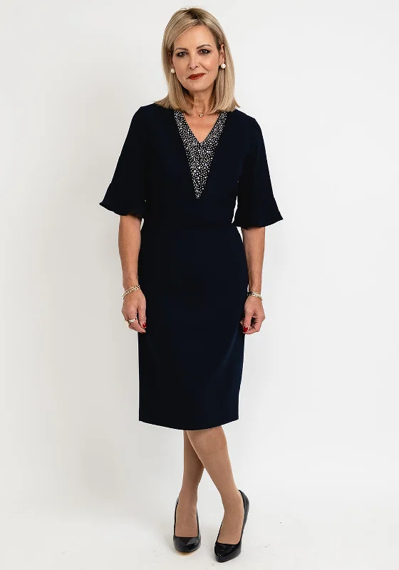 Party Dresses with Sheer Sleeve and Sequined Cuffs and Bow at the Waist for Ladies' Elegant and Sweet LookLizabella Embellished V-Neck Pencil Dress, Navy Party Dresses with Sheer Sleeve and Sequined Cuffs and Bow at the Waist for Ladies' Elegant and Sweet LookLizabella Embellished V-Neck Pencil Dress, Navy