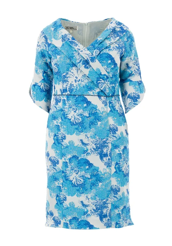 Satin Party Dresses with Floral Embroidery for Ladies' Romantic AppealLizabella Shawl Collar Jacquard Dip Hem Dress, Royal Blue Satin Party Dresses with Floral Embroidery for Ladies' Romantic AppealLizabella Shawl Collar Jacquard Dip Hem Dress, Royal Blue