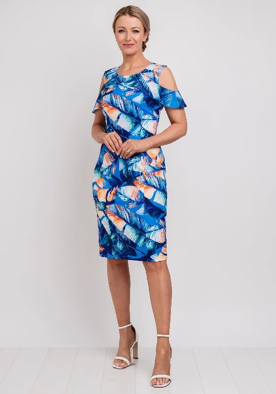 Party Dresses with Sheer Panels and Beaded Trim and Embroidered Paisley Patterns for Ladies' Sultry and Exotic LookLizabella Tropical Print Cold Shoulder Dress, Blue Party Dresses with Sheer Panels and Beaded Trim and Embroidered Paisley Patterns for Ladies' Sultry and Exotic LookLizabella Tropical Print Cold Shoulder Dress, Blue