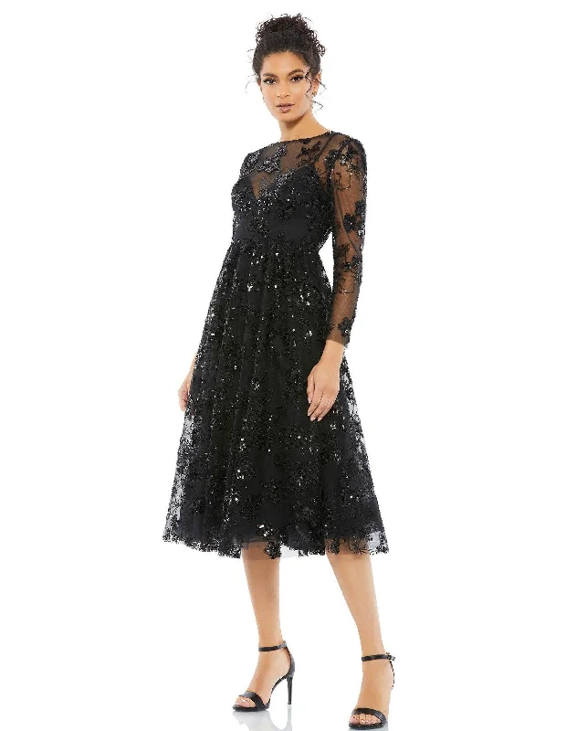 Party Dresses with Sequined Bodice and Chiffon Skirt for Ladies' Elegant ContrastMac Duggal 67951 Long Sleeve Floral Cocktail Dress Sale Party Dresses with Sequined Bodice and Chiffon Skirt for Ladies' Elegant ContrastMac Duggal 67951 Long Sleeve Floral Cocktail Dress Sale