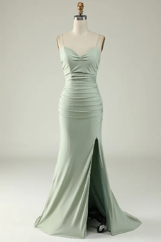 Strapless Party Dresses with Tassel Accents for Ladies' Fun and Flirty LookMermaid Light Green Long Prom Dress with Slit Strapless Party Dresses with Tassel Accents for Ladies' Fun and Flirty LookMermaid Light Green Long Prom Dress with Slit