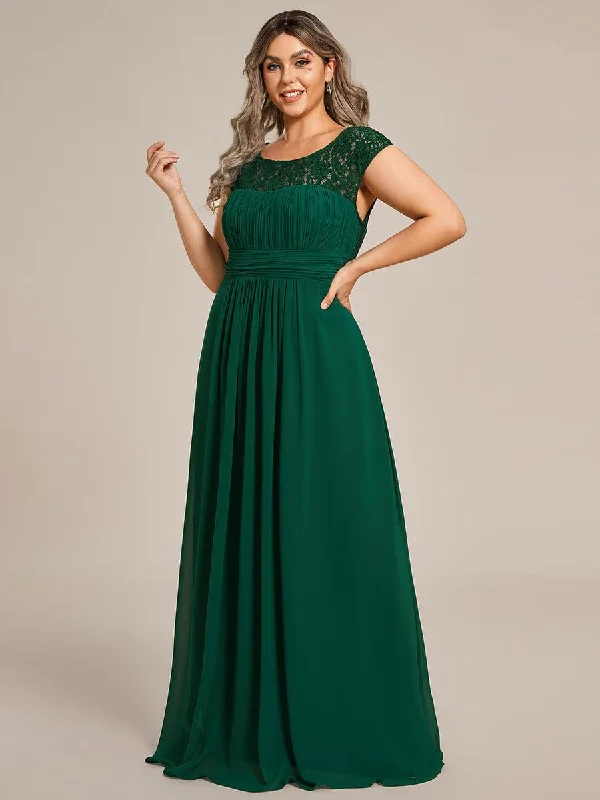 Lace Trimmed Party Dresses with Bow Back for Ladies' Dainty and Feminine LookPlus Size Empire Waist Lace Bodice Evening Dress Lace Trimmed Party Dresses with Bow Back for Ladies' Dainty and Feminine LookPlus Size Empire Waist Lace Bodice Evening Dress