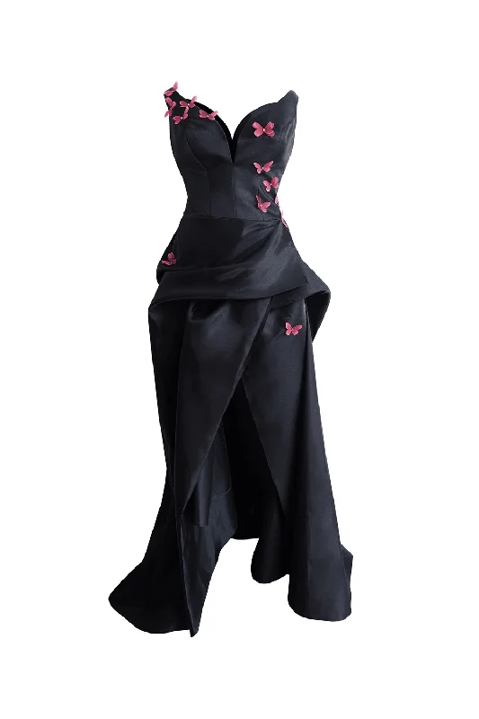 Backless Party Dresses with Rhinestone Embellishments for Ladies' Sexy LookSophia Slit V-Neck Taffeta Floor Length Dress Backless Party Dresses with Rhinestone Embellishments for Ladies' Sexy LookSophia Slit V-Neck Taffeta Floor Length Dress