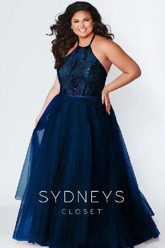 Party Dresses with Sequined Geometric Shapes and Lace and Chiffon Blend and Ruffled Sleeves for Ladies' Modern and Dramatic LookSydneys Closet Long Halter Neck Plus Size Prom Dress Party Dresses with Sequined Geometric Shapes and Lace and Chiffon Blend and Ruffled Sleeves for Ladies' Modern and Dramatic LookSydneys Closet Long Halter Neck Plus Size Prom Dress