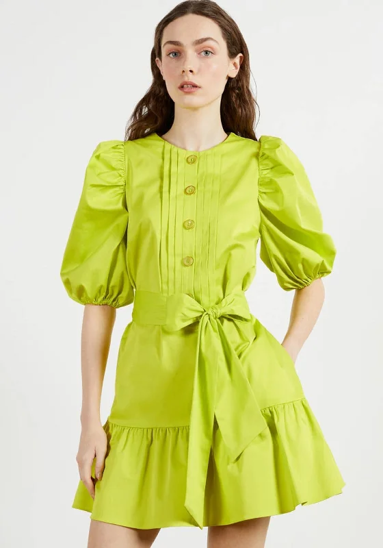 Party Dresses with Embroidered Birds and Sequined Floral Motifs and Satin and Lace Combo for Ladies' Nature Inspired and Romantic LookTed Baker Sofiiia Button Up Mini Dress, Bright Green Party Dresses with Embroidered Birds and Sequined Floral Motifs and Satin and Lace Combo for Ladies' Nature Inspired and Romantic LookTed Baker Sofiiia Button Up Mini Dress, Bright Green