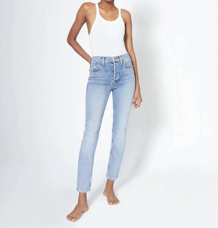 Denim jeans for a barbecue with friends and family90's High Rise Ankle Crop Jean In Mid 90's