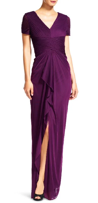 Bohemian Embroidered Party Dresses for Ladies' Beach PartiesAdrianna Papell AP1E200061 P V-Neck Short Sleeve Ribbed Ruffle Chiffon Dress Bohemian Embroidered Party Dresses for Ladies' Beach PartiesAdrianna Papell AP1E200061 P V-Neck Short Sleeve Ribbed Ruffle Chiffon Dress