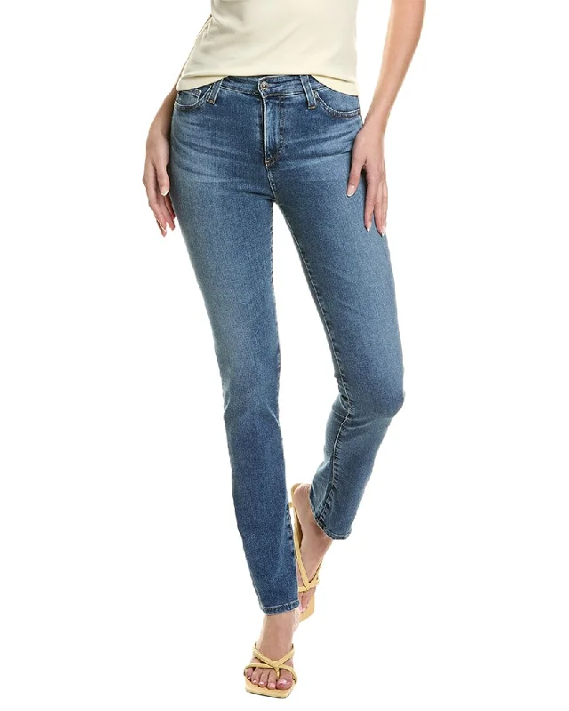 Stretch - cotton blend denim jeans for enhanced flexibility and comfortAG Jeans Mari Extended Bluebell High-Rise Slim Straight Jean