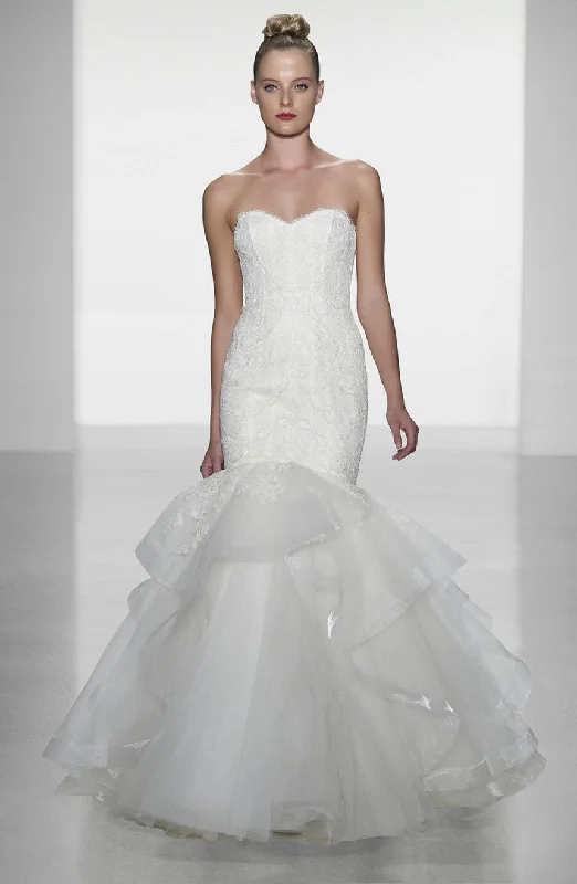 Wedding Dresses with Metallic Sequined Bodice and Chiffon Skirt and Ruffled Hem and Sheer Back for a Glamorous and Flirty LookAmsale Carson Wedding Dresses with Metallic Sequined Bodice and Chiffon Skirt and Ruffled Hem and Sheer Back for a Glamorous and Flirty LookAmsale Carson