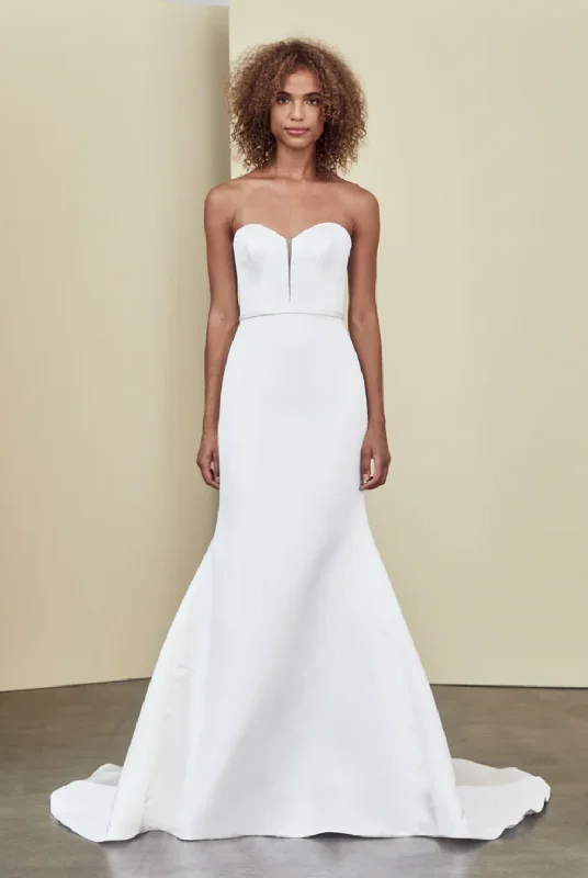 Wedding Dresses with Sequined Star Motifs and Sheer Sleeve and Ruffled Hem and Belt for a Celestial and Elegant LookAmsale Tiernan