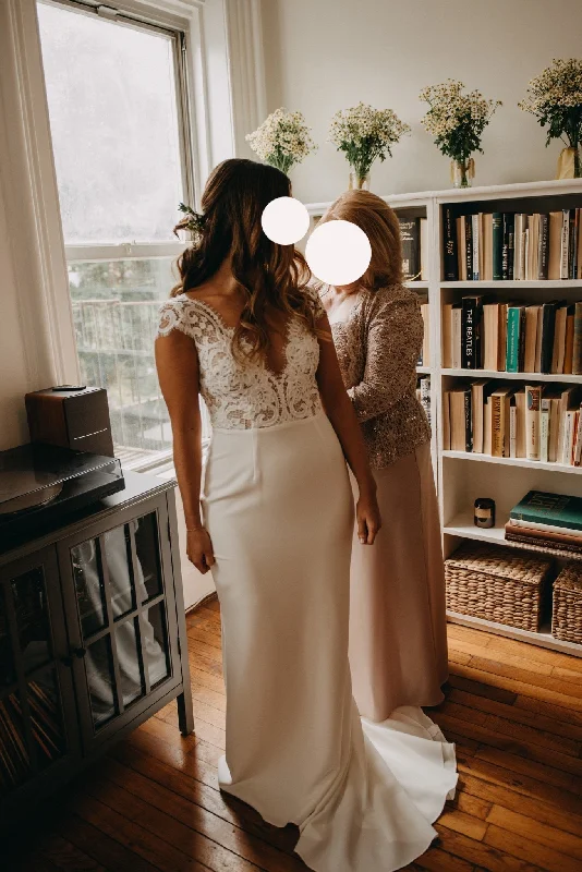 Wedding Dresses with Sequined Stripes and Sheer Back and Embroidered Birds and Belt for a Bold and Nature Inspired LookAnais Anette Annalise Wedding Dresses with Sequined Stripes and Sheer Back and Embroidered Birds and Belt for a Bold and Nature Inspired LookAnais Anette Annalise
