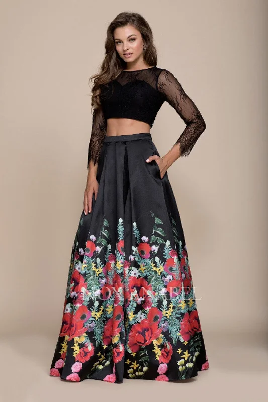 Party Dresses with Pleated Skirts and Lace Overlay for Ladies' Feminine and Timeless LookLong Two Piece Lace Crop Top Prom Dress Party Dresses with Pleated Skirts and Lace Overlay for Ladies' Feminine and Timeless LookLong Two Piece Lace Crop Top Prom Dress