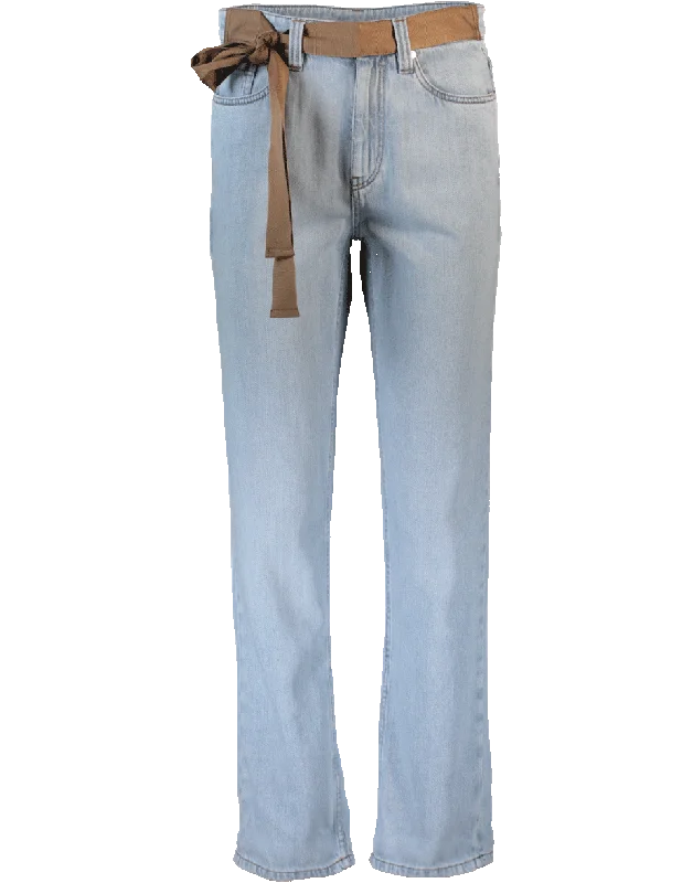 Acid - wash denim jeans with a retro 80s - inspired aestheticBoyfriend Jean With Grossgrain Tie
