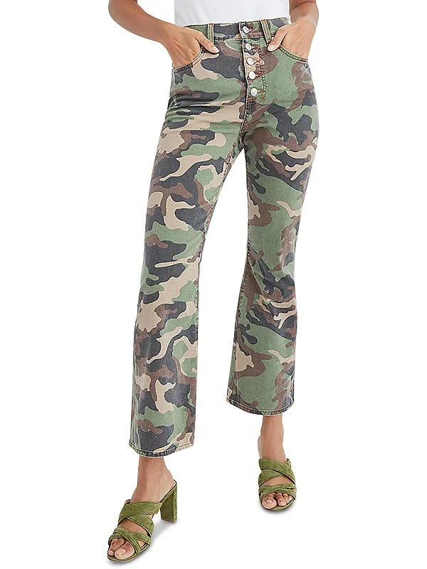 Denim jeans for a beach vacation when paired with a swimsuit cover - upCarly Womens Camouflage Cotton Flared Jeans