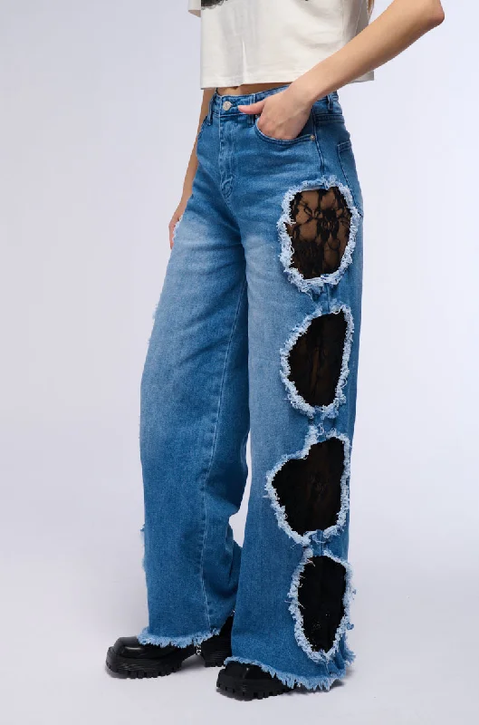 Affordable denim jeans for budget - conscious shoppers without sacrificing styleCUT OUT DETAIL WIDE LEG JEAN