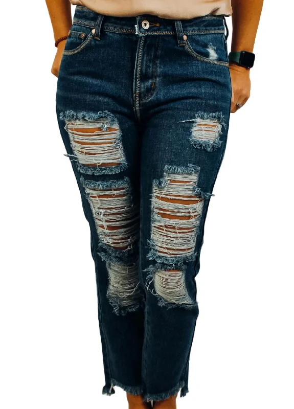 Denim jeans for casual outings like hanging out with friends or running errandsDistressed Boyfriend Jean In Blue