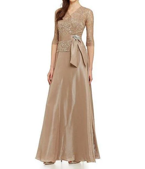 Party Dresses with Sequined Floral Motifs and Satin Ribbon Detailing for Ladies' Elegant and Delicate LookEmma Street Mother of the Bride Long Dress Formal Party Dresses with Sequined Floral Motifs and Satin Ribbon Detailing for Ladies' Elegant and Delicate LookEmma Street Mother of the Bride Long Dress Formal
