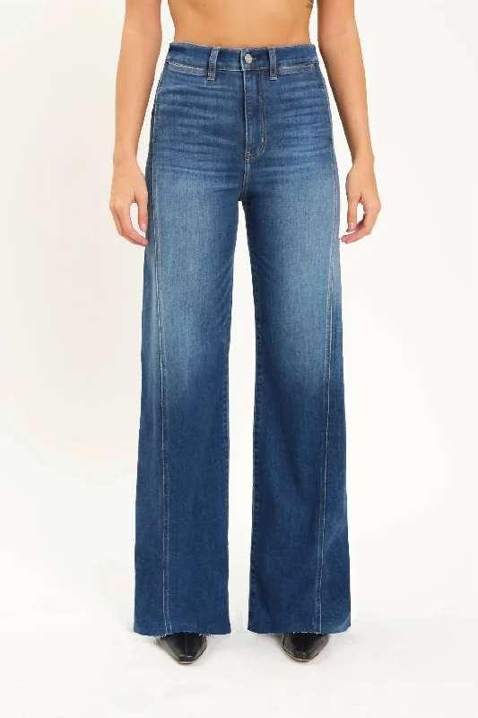Denim jeans with a front - pocket zipper for added securityFar Out Seam Wide Leg Jean In Waterfall Denim jeans with a front - pocket zipper for added securityFar Out Seam Wide Leg Jean In Waterfall
