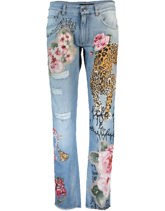 Denim jeans for a church service in a more relaxed and modern churchFloral And Leopard Distressed Jean