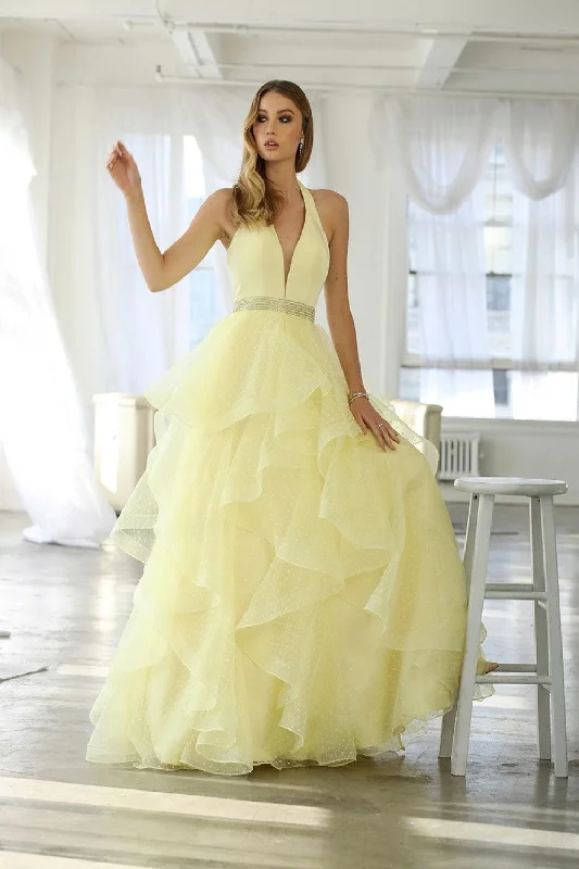 Wrap Style Party Dresses with Belt for Ladies' Comfortable and Stylish OutfitLong Halter V Neck Ruffled Prom Dress Evening Gown Wrap Style Party Dresses with Belt for Ladies' Comfortable and Stylish OutfitLong Halter V Neck Ruffled Prom Dress Evening Gown