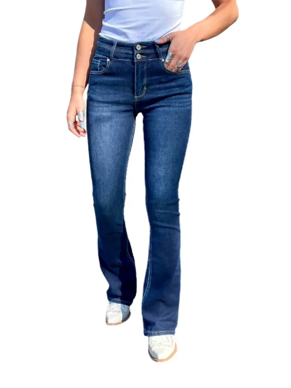 Plus size skinny fit stretch denim jeans for a flattering silhouetteHigh Rise Skinny Bootcut Jeans In Dark Wash