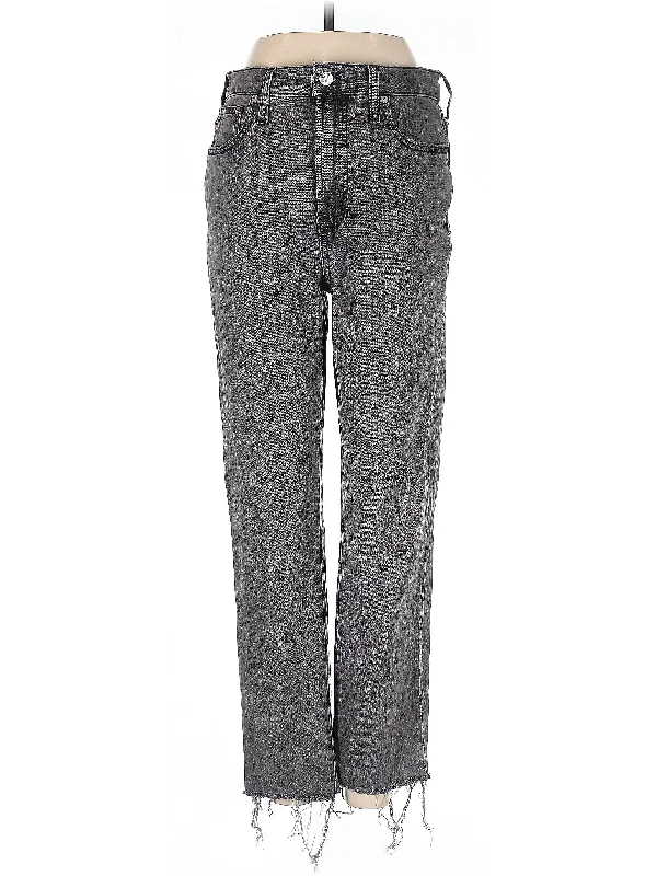 Denim jeans with a raw - edge hem for a rugged and unfinished lookHigh-Rise Straight-leg Jeans