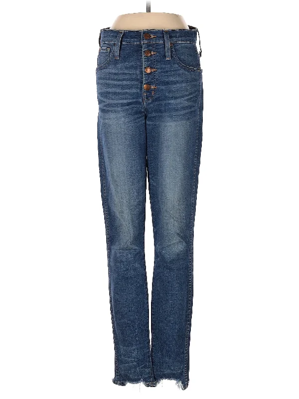 Denim jeans for a gothic - inspired look with black accents and edgy detailsHigh-Rise Straight-leg Jeans in Medium Wash