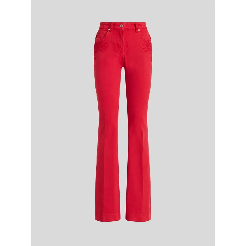 Side - slit denim jeans for added mobility and a modern and stylish lookJeans With Paisley Embroidery