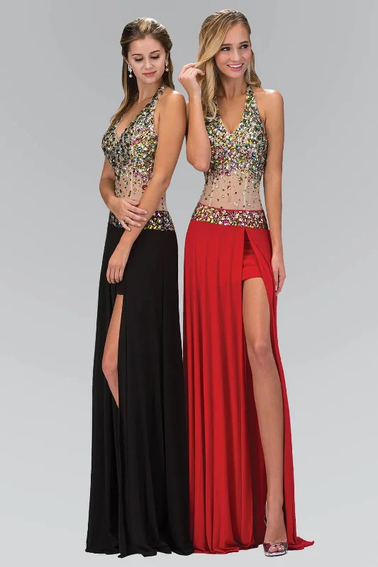 Party Dresses with Ruffled Sleeveless Top and Sequined Bodice and Tulle Skirt for Ladies' Dramatic and Glamorous LookLong Halter Prom Formal Dress with Side Slit Party Dresses with Ruffled Sleeveless Top and Sequined Bodice and Tulle Skirt for Ladies' Dramatic and Glamorous LookLong Halter Prom Formal Dress with Side Slit