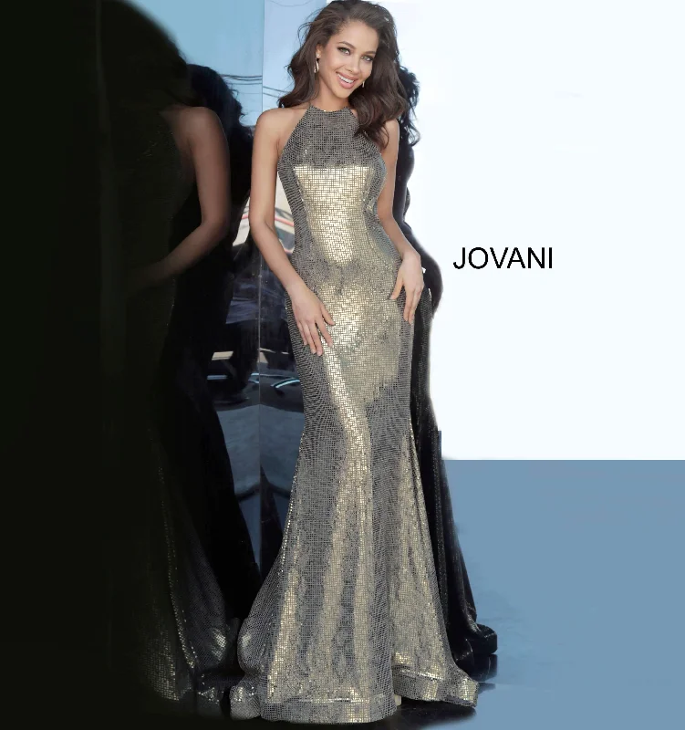 Party Dresses with Sequined Geometric Shapes and Lace and Chiffon Blend and Ruffled Sleeves for Ladies' Modern and Dramatic LookJovani 00689 Formal Sexy Long Prom Dress